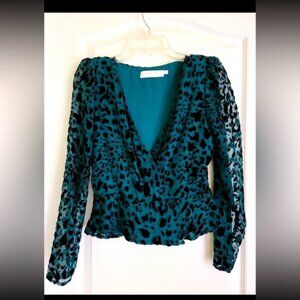 Astr Teal Animal Print V-Neck Blouse
